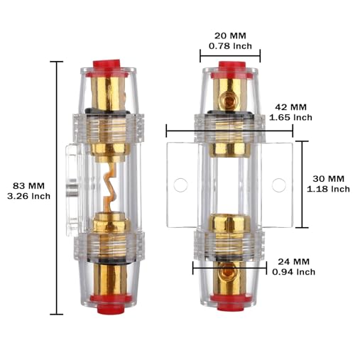 VEXUNGA 4-8 Gauge AWG Inline 20 Amp Fuse Holder with 20A AGU Fuses for Car Audio Alarm Amplifier Subwoofer in-line Fuse Holders (20Amp) - size: 20A