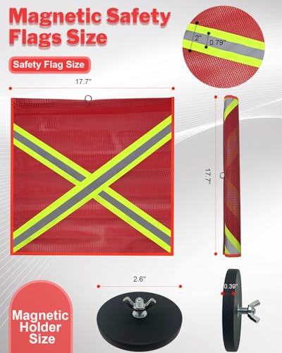 Safety Flags for Trucks with Heavy Duty Magnets Kit, 18 x 18 Inch Reflective Safety Flag with Wire Loop High Visibility Cross-Reflective Strip for Truck Hunting Bike Trailer Hauling (Red-4 Set) - color: Red Magnetic Safety Flags with Cross Reflective Stri