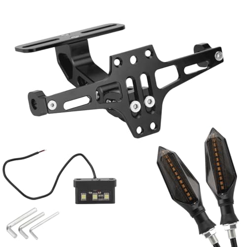 Motorcycle License Plate Bracket with 2 Turn Signals Lights Adjustable Motorcycle License Plate Holder CNC Aluminum Motorcycle Fender Eliminator Kit with LED Light (Black) - color: Black 1