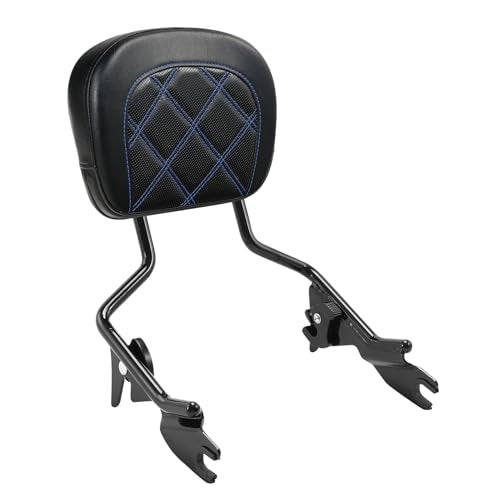 TCT-MOTORPARTS Detachable Passenger Black Sissy Bar Upright w/Blue Stitching Backrest Pad Fit For Harley Touring 2009-2023 - color: Black Upright Sissy Bar, size: Blue Stitching Backrest