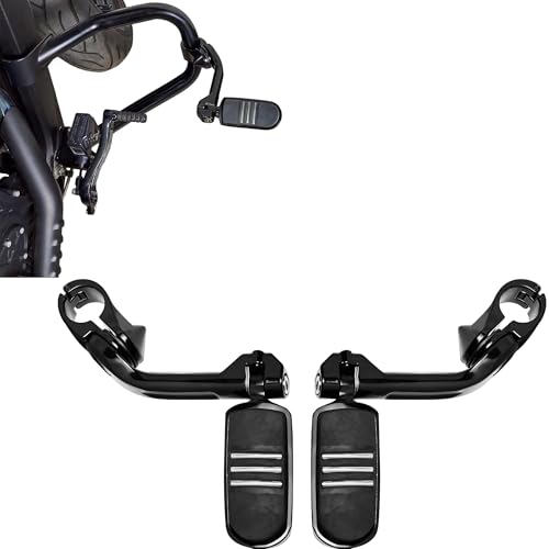 1.25'' (32mm) Highway Footpegs Fits 1-1/4" Engine Guard, Adjustable Long Angled Highway Pegs for Harley Touring Street Glide Electra Glide Road King Softail CVO Dyna Sportster (Black C05) - color: Black C05, size: LONG