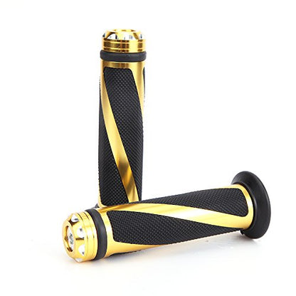 Pair of 7/8" 22mm Motorcycle CNC Aluminum Rubber Gel Hand Grips Handlebar for Sports Bike Chopper Cruiser Bike - color: Gold with Bar End