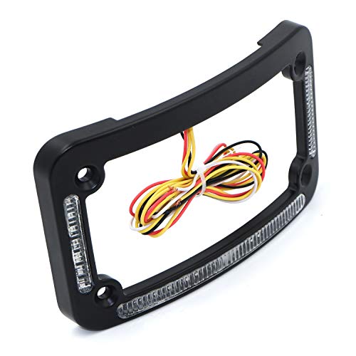HTTMT- Dual LED Curved Motorcycle License Plate Frame w/Turn-Signal,Brake Light - Black Finish Universal Compatible with Any Motorcycle [P/N: MT294-007-BK] - color: Black