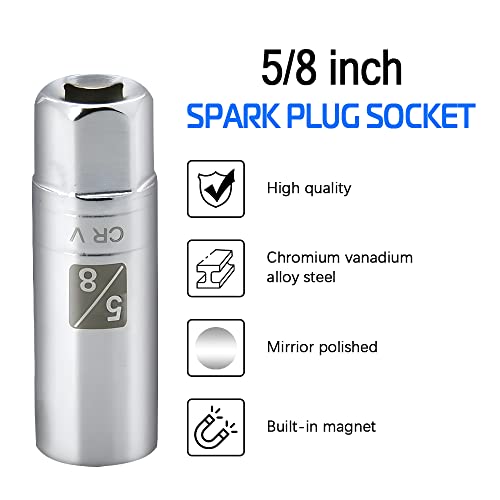 5/8-inch Magnetic Spark Plug Socket 3/8-inch Drive 6-Point Powerful Magnet Retains Spark Plugs Chrome Vanadium Steel - size: 5/8-inch