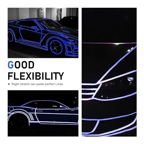 Car Reflective Strip Sticker, 0.39" x 197" Waterproof Car Body Reflective Tape, DIY Night Visibility Warning Rim Strip Decal, Universal for Most Cars, Motorcycles, Bikes (Blue) - color: Blue