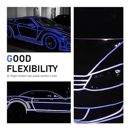Car Reflective Strip Sticker, 0.39" x 197" Waterproof Car Body Reflective Tape, DIY Night Visibility Warning Rim Strip Decal, Universal for Most Cars, Motorcycles, Bikes (Blue) - color: Blue