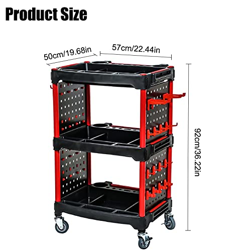 Car Detailing Cart Tool Organizer with 4 Pieces Side Hanging Plate & Hooks,for Mechanics & Detailers During Repairs Car Wash/Wax Detailing Cart-Updated - size: Detailing Cart with 4 Side Plate