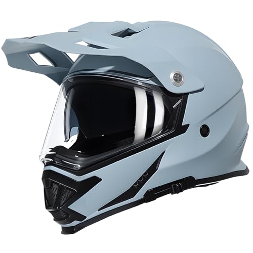 TRIANGLE Dual Sport Motorcycle Helmet Dirt Bike Helmets ATV Full Face Helmet for Adults Men with Internal Sunshield DOT Approved - color: Gray, size: Large