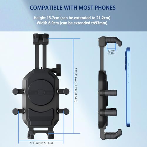Universal Motorcycle Phone Holder, 8-Claw Heavy Duty Thick Phone Handlebar Mount for Electric Scooter/Bike/ATV, Compatible with iPhone 15/14/13 Pro Max, Samsung Galaxy S23/S22 Ultra, Gopro Camera - color: Handlebar Mount