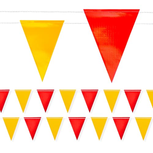 Safety Warning Pennant Banner Flags – Multipurpose OSHA High Visibility Colored Triangle Flags for Roadwork, Party and Hazard Areas(RED+YELLOW,45pcs,105FT) - color: RED+YELLOW, size: 45pcs,105FT