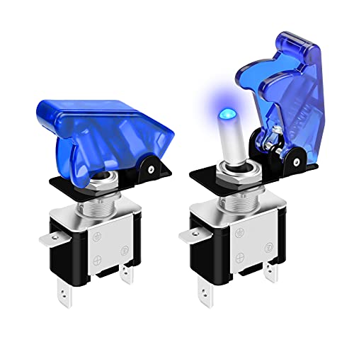 DaierTek 12V Blue LED Illuminated Toggle Switch with Safety Cover Guard 3 Pin ON Off Covered Lighted Toggle Switch Rocker Heavy Duty 20 AMP for Racing Automotive Motorcycle Car RV Truck -2pack - color: Blue LED with Cover