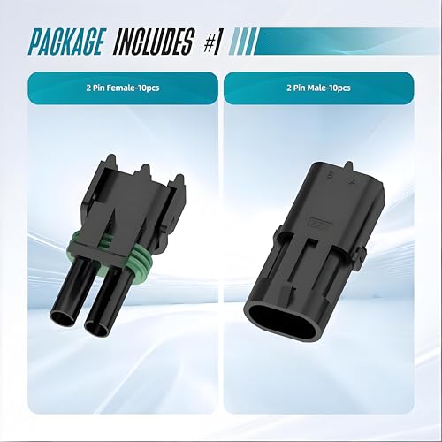 Weather Pack 2 Pin Connectors Kit 10 Sets Automotive Waterproof Electrical Connectors Sealed Male & Female Terminals with Removal Tool Fits 18–14 AWG for Car Truck Marine Motorcycle - size: 2pin 10sets/18-14AWG