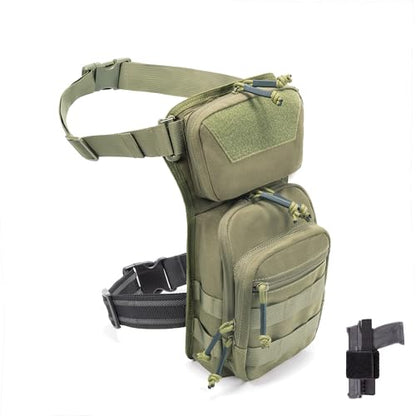Tactical Drop Leg Bag Utility Pouch Molle Pack for Outdoor Motorcycle Cycling Hunting Hiking with CCW Gun Holster - color: Green