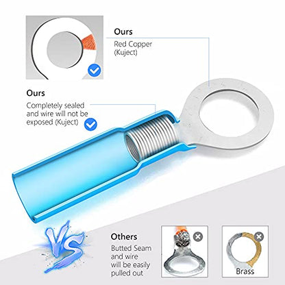 Kuject 130PCS Heat Shrink Wire Connectors Kit, Electrical Waterproof Crimp Butt Terminals, Insulated Spade Connectors for Automotive Marine Boat Truck, Include Rings Forks Spade Butt Splices