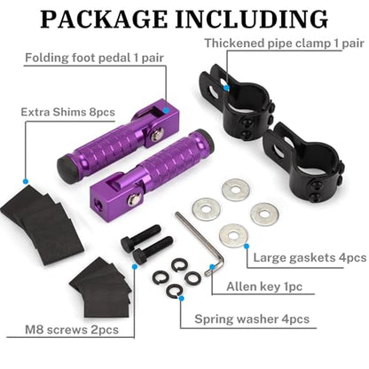 XINGWU M8 Motorcycle Foot Pegs 90 Degree Foldable Footpegs CNC Anti-Skid Footrest Universal for Yamaha Honda Suzuki Aprilia Electric Car Motorbike Mini Bike Dirt Pit Bike Passenger Pedal Purple - color: Purple