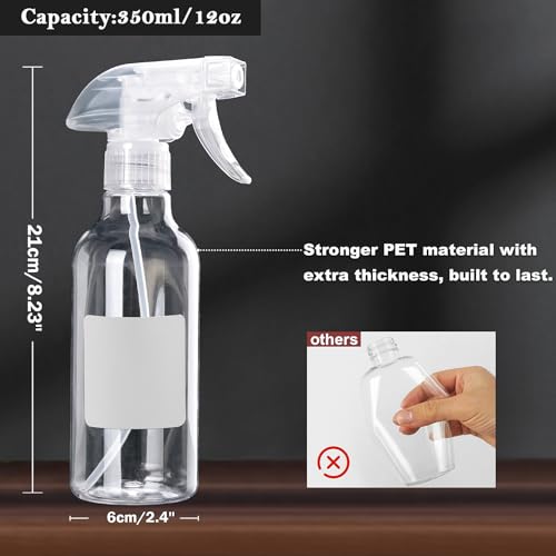 Plastic Spray Bottles 12oz 2 Pack Adjustable Mist/Stream Spraying Heavy Duty Square Water Spray Bottles for Hair, Cleaning Solutions, Plants，Essential Oils (Clear) - color: Clear