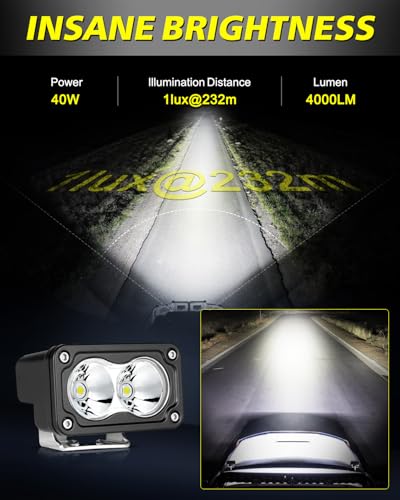 LED Pods with Wiring Harness & Black Covers 3 Inch 40W Spot CREE LED Pod Lights Small Off Road Driving Lights Fog Light 2 Packs for Trucks Motorcycle UTV ATV SUV Dirt Bike - color: White