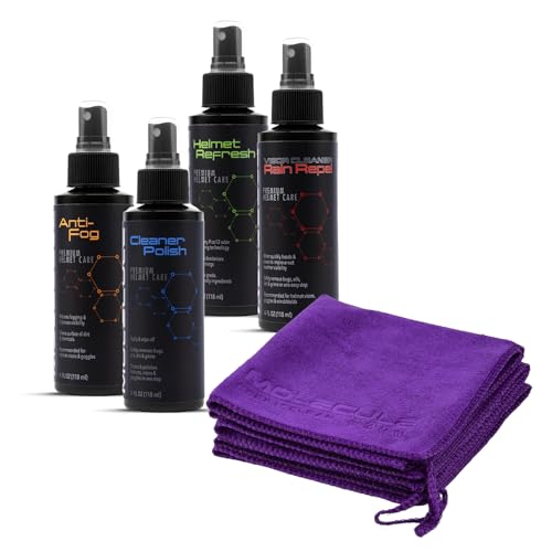 Molecule Helmet Care Kit | Complete Helmet Cleaning System | Anti-Fog, Cleaner Polish, Refresh & Rain Repel | For Helmets, Visors & Goggles | 4 oz + 3 Microfiber Towels