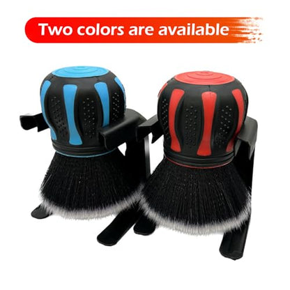Car Detailing Brush, Ultra Soft Tire Shine Brush with Storage Rack, Interior Cleaning Tool, Universal Beauty Tools for Most Cars (Red) - color: Red