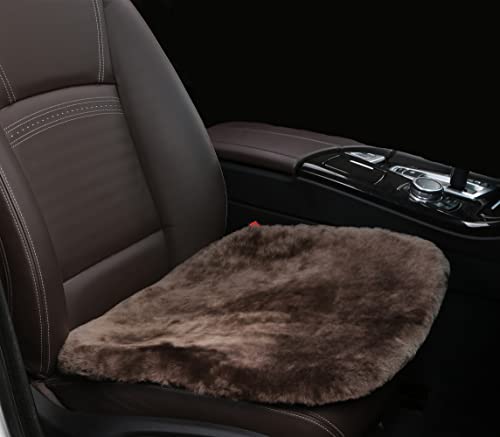 Sheepskin Seat Cushion Cover Wholehide Short Wool Seat Pad Natural Fur Car Seat Covers Universal Fit for Most Car, Truck, SUV, or Van Front Olive Brown - color: Olive Brown, size: Front Seat (19.6inch*19.6inch)
