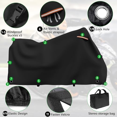 Roasivi Motorcycle Covers Waterproof Outdoor Storage for Harley Davidson Touring Models Heavy Duty Cover for General Motorcycle 98" L x 43" W x 55" H Black - size: 98"x43"x55"