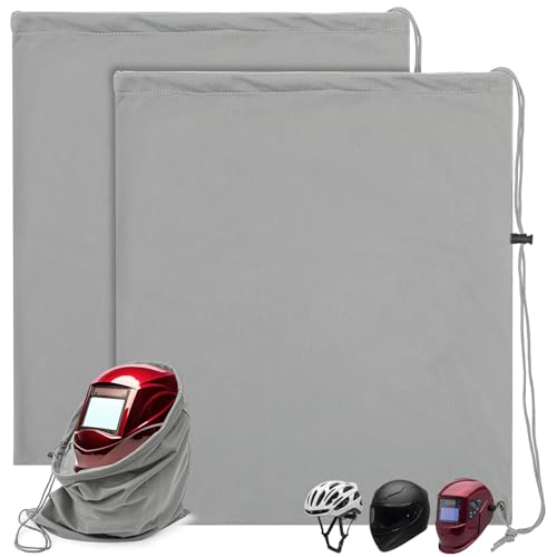Motorcycle Helmet Bags, Welding Hood Bag with Drawstring Locking, Large Lightweight Microfiber for Motorcycle Sports Riding Travel Bicycle Snowmobile Helmet Storage(Grey,2 Pcs) - color: Grey