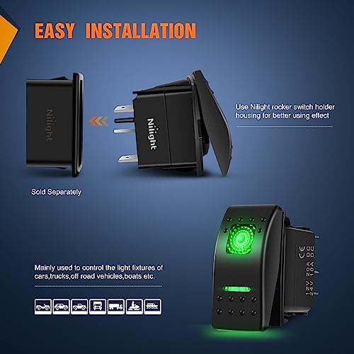 Nilight 3 Pack Rocker Switch with Night Glow DIY Stickers On Off 5 PIN SPST LED Light Switches with Green Backlit 12V/24V Toggle for Cars Trucks RVs Boats Auto Motorcycles - color: Green 3 PCS