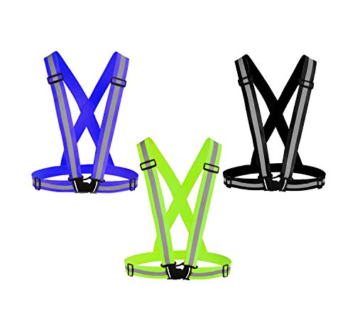 Reflective Vest Running Gear 3Pack, Adjustable Safety Vests High Visible Reflective Belt Straps - color: Green,black,blue