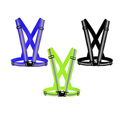 Reflective Vest Running Gear 3Pack, Adjustable Safety Vests High Visible Reflective Belt Straps - color: Green,black,blue