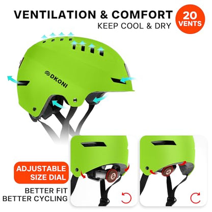 DKONI Bike Helmet with LED Lights Bicycle Helmets Commuter Cycling Helmet USB Rechargeable Front & Back LED Light Helmet for Adult Men Women - color: Yellow, size: Large: 22-24 inch (56-61cm)