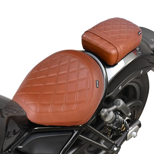 Motorcycle Rider & Passenger Comfort Seat Fit for Rebel 1100 CMX1100 2021 2022 2023 2024 2025 2026, Front Rear Solo Saddle Back Cushion Pillion Pad, Brown Embossing - color: Front & Rear - Brown-B