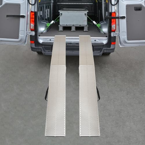 2pcs 7.5' Loading Truck Ramps Aluminum Folding ATV Ramp 1500lbs Capacity Trailer Ramps for Pickup Trucks Powersports Ramp with Load Straps for Motorcycles Dirt Bikes Lawnmowers
