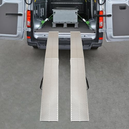 2pcs 7.5' Loading Truck Ramps Aluminum Folding ATV Ramp 1500lbs Capacity Trailer Ramps for Pickup Trucks Powersports Ramp with Load Straps for Motorcycles Dirt Bikes Lawnmowers