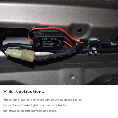 2 PCS Flash Strobe Controller, 12V-24V GS-100A LED Flasher Brake Light Strobe Module, Universal Flashing Module Controller for Motorcycles Cars Trucks Tail Stop Lamp