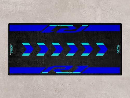 Parking Mat for Yamaha R1 Motorcycle Models Display and Pit Mat, Washable Non-Slip Garage and Showroom Floor Carpet (Icon Blue, Size 2: 102 x 47/260 x 120 cm)