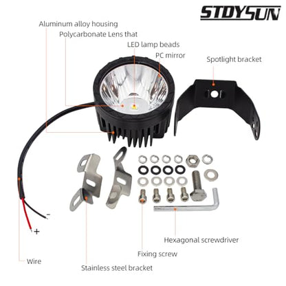 STDYSUN Round LED Offroad Driving Fog Lights Pod Lights 2Pcs 3.5Inch Spot Beam Motorcycle Fog Lights Work Auxiliary Lights Ditch Bumper Lights Bicycle lights fit for Bicycle Truck ATV UTV Motorcycle - size: Round White Spot