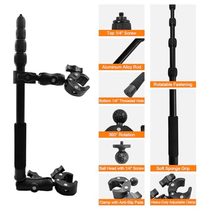 Motorcycle Mount for Insta 360 X5 X4 X3, for DJI Osmo & GoPro Cameras, Bike Handlebar Camera Mounts with 59" Invisible Selfie Stick Bundle Kit for Motorcycle Bike Riding