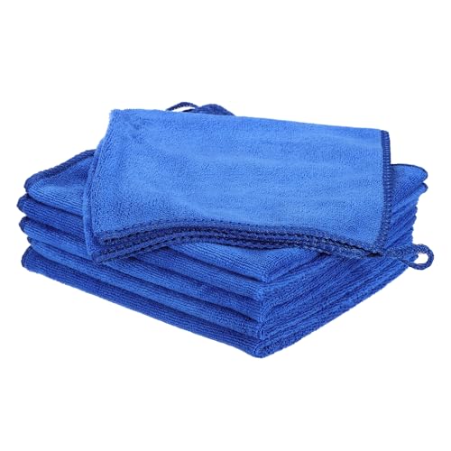 HARFINGTON 6 Pack Microfiber Cleaning Cloth, 14" x 14" Multi-Functional Cleaning Towels Reusable Absorbent Rags with Hook for Car Wash Kitchen Household Window Clean, Sapphire Blue - color: Sapphire Blue, size: 14" x 14"