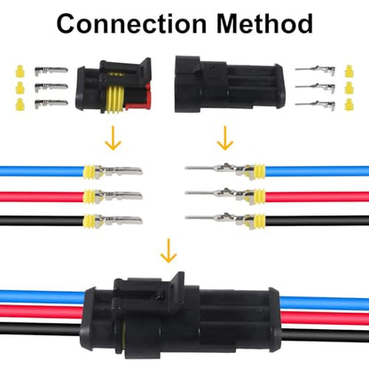 352Pcs Waterproof Connector Car Electrical Connector Terminals Quick Disconnect Wire Connector Plug Kit, 1/2/3/4 Pin Connectors Male and Female for Cars Motorcycles, Boats- 22-16 AWG