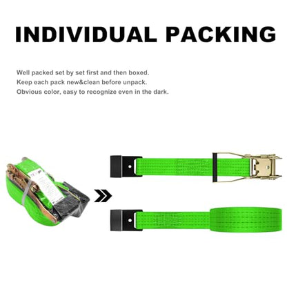 4Pack 2in 30ft Ratchet Strap Flat Hook Green Heavy Duty Flatbed Straps for Trailer Tie Down Straps Box Truck Accessories Cargo Loading 10000lbs Breaking Load - color: Green