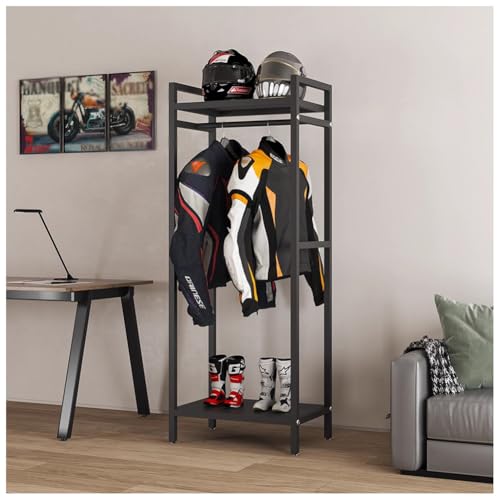 Motorcycle Helmet Holder Floor Mounted Stand, Helmet Rack for Most of Helmet, Riding Gear Display Rack, Storage Rack for Accessories, Jacket, Gloves and Boots(Black,65x40x170cm) - color: Black, size: 65x40x170cm
