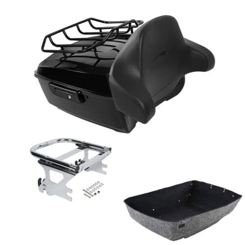 TCMT King Motorcycle Trunk Backrest Pad 2 Up Mount Rack Top Rack Fit For Harley Touring 1997-2008 Electra Glide Road Glide Street Glide Pack - color: No Speaker Holes: Style D Chrome Rack