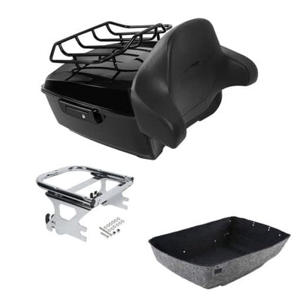 TCMT King Motorcycle Trunk Backrest Pad 2 Up Mount Rack Top Rack Fit For Harley Touring 1997-2008 Electra Glide Road Glide Street Glide Pack - color: No Speaker Holes: Style D Chrome Rack