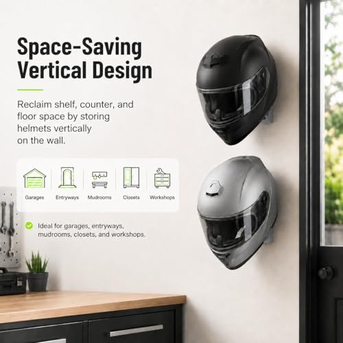 Motorcycle Helmet Hanger Wall Mount – Heavy Duty Screw-in Hook for Riding Gear | Space-Saving Vertical Storage Rack | Keeps Garage and Entryway Organized | Fits Full Face