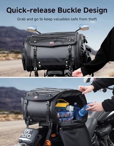 KEMIMOTO Motorcycle Travel Luggage Bags, Expandable Large Capacity Motorcycle Tail Bag, Waterproof Rear Rack Trunk, Motor Pannier Bag with Rain Cover and Straps 60L-80L - size: 60-80L