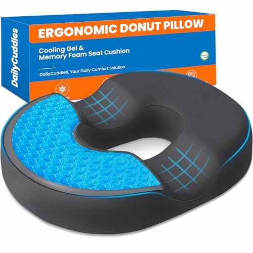 Donut Pillow for Tailbone Pain, Hemorrhoids - Cooling Gel Memory Foam Chair Seat Cushion for Office, Home & Wheelchair, Ergonomic Chair Pad for Pregnancy, Sciatica, Coccyx (Large, Grey) - color: Gray, size: Large