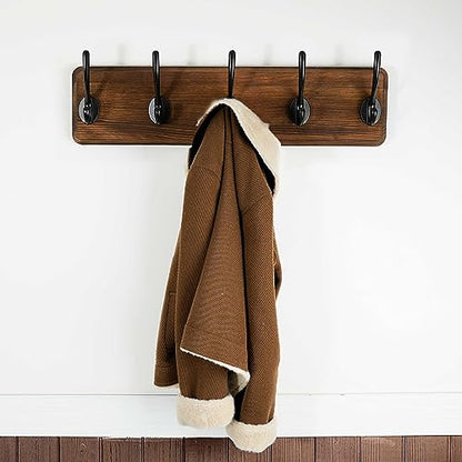 WEBI Coat Rack Wall Mount,Coat Hooks Wall Mounted,16" Hole to Hole,Coat Hanger Wall,Hook Rack Rail,5 Hooks for Hanging Jacket,Clothes,Hats,Rustic Brown - color: Brown Wood/Black Hook, size: 17.3 Inch-5 Hooks