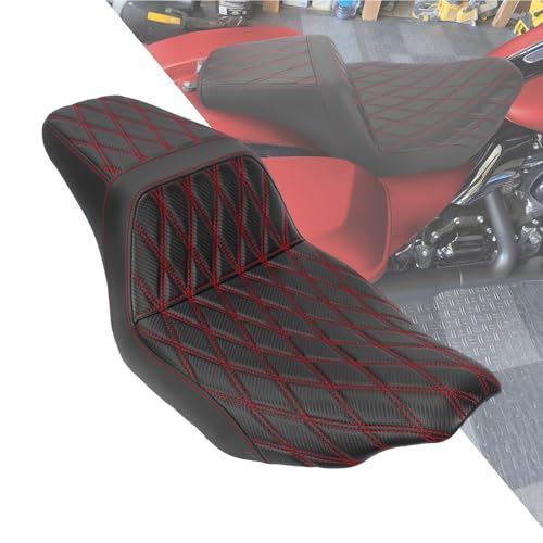 Two Up Seat Fit for Harley Street Glide Road Glide 2023 Up | Fit for Harley FLHXSE FLTRXSE, Deep-contoured Seat Helps Create a More Settled Highway Riding Feel - color: #1 Red Stitching, size: Seat Only