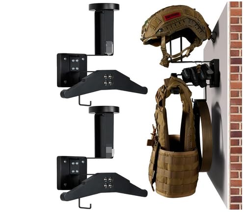 2PCS Tactical Gear Wall Mount, Motorcycle Helmet Holder Wall Mount with Hook, Tactical Accessory Display Rack for Police Football Cycling Accessories - color: Black