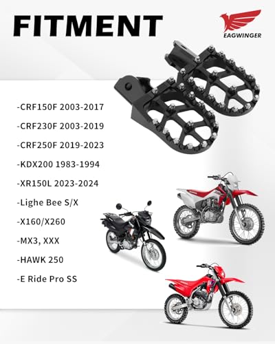 CNC Foot Pegs Alumiunm Dirt Bike Footpegs Compatible with Surron Light Bee X S Honda CRF250F CRF150F CRF230F XR150L LBS LBX MX3 XXX KDX200 HAWK 250 X160 X260 E Ride Pro SS (Black) - color: Black, size: Light BeeX/S,X260/160,Sting MX3/4 XXX,CRF150F/230F